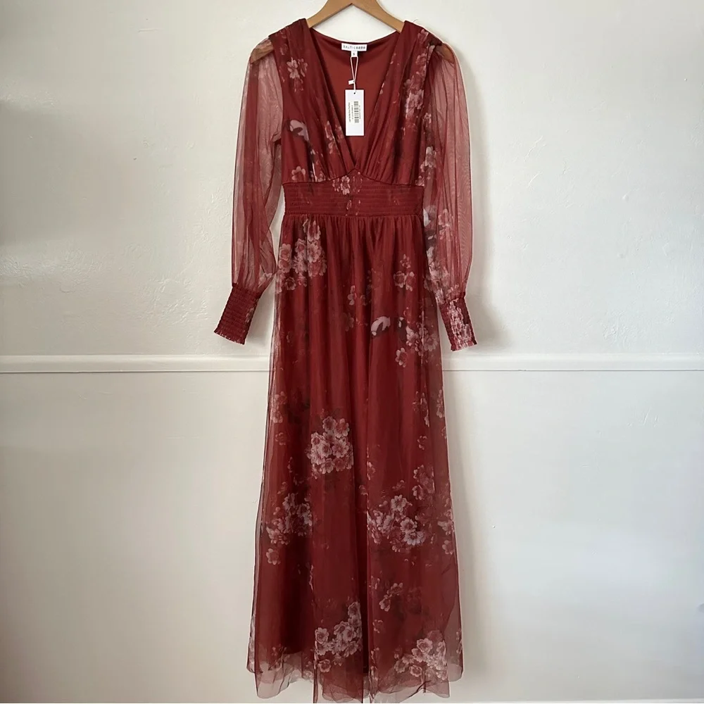 NWT Baltic Born Layla Tulle Maxi Dress in Rust Floral Small - Picture 2 of 7